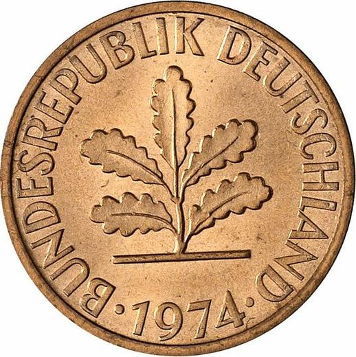 Reverso 2 Pfennige 1974 G - valor de la moneda  - Alemania, RFA