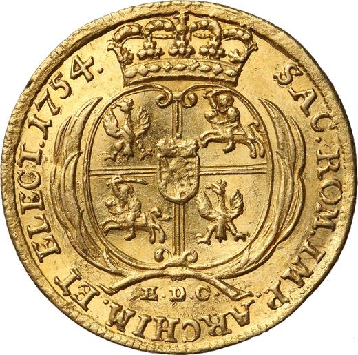 Rewers monety - Dukat 1754 EDC "Koronny" - cena złotej monety - Polska, August III