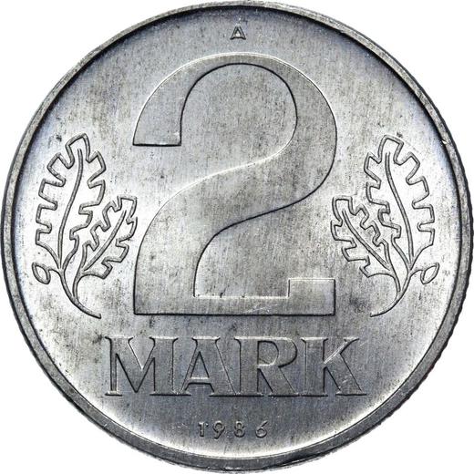 Obverse 2 Mark 1986 A -  Coin Value - Germany, GDR