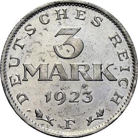 Rewers monety - 3 marki 1923 F "Konstytucja" - cena  monety - Niemcy, Republika Weimarska