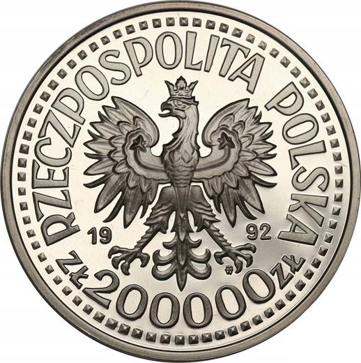 Anverso 200000 eslotis 1992 MW ET "Vladislao III Jagellón" Retrato de medio cuerpo - valor de la moneda de plata - Polonia, República moderna