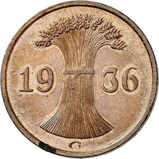 Reverso 1 Reichspfennig 1936 G - valor de la moneda  - Alemania, República de Weimar