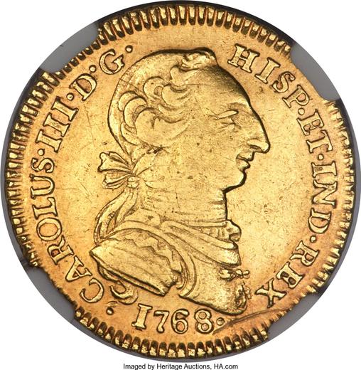 Аверс монеты - 2 эскудо 1768 года Mo MF - цена золотой монеты - Мексика, Карл III