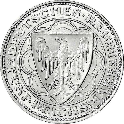 Аверс монеты - 5 рейхсмарок 1927 года A "Бремерхафен" - цена серебряной монеты - Германия, Bеймарская республика