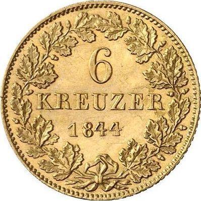 Реверс монеты - 6 крейцеров 1844 года Золото - цена золотой монеты - Гессен-Дармштадт, Людвиг II