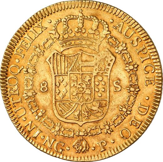 Reverso 8 escudos 1778 NG P - valor de la moneda de oro - Guatemala, Carlos III