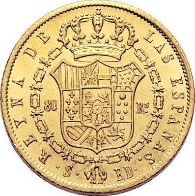 Реверс монеты - 80 реалов 1842 года S RD - цена золотой монеты - Испания, Изабелла II
