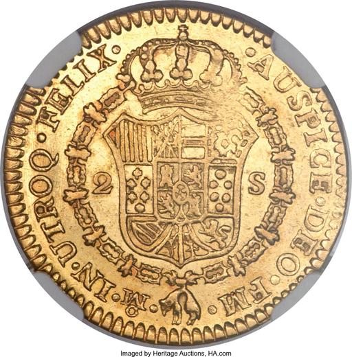 Реверс монеты - 2 эскудо 1784 года Mo FM - цена золотой монеты - Мексика, Карл III