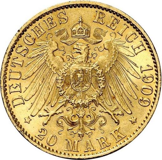 Реверс монеты - 20 марок 1909 года A "Пруссия" - цена золотой монеты - Германия, Германская Империя