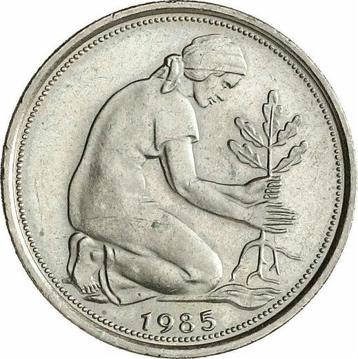 Реверс монеты - 50 пфеннигов 1985 года J - цена  монеты - Германия, ФРГ