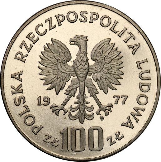 Аверс монеты - Пробные 100 злотых 1977 года MW "Генрик Сенкевич" Никель - цена  монеты - Польша, Народная Республика