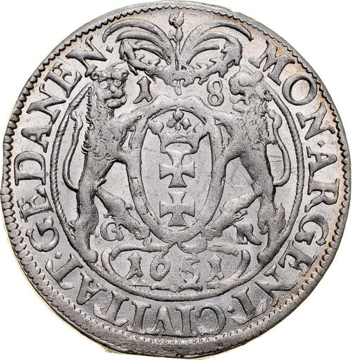 Rewers monety - Ort (18 groszy) 1651 GR "Gdańsk" - cena srebrnej monety - Polska, Jan II Kazimierz
