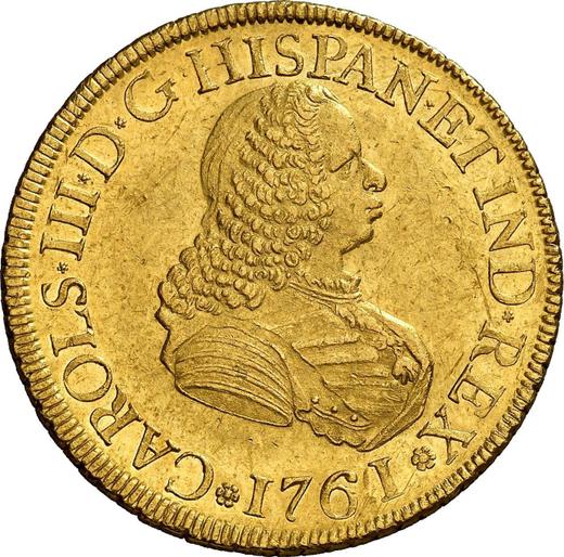 Аверс монеты - 8 эскудо 1761 года PN J - цена золотой монеты - Колумбия, Карл III