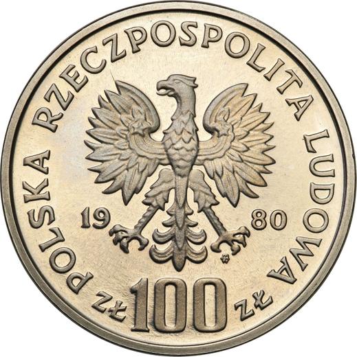 Awers monety - PRÓBA 100 złotych 1980 MW "XXII Letnie Igrzyska Olimpijskie - Moskwa 1980" Nikiel - cena  monety - Polska, PRL