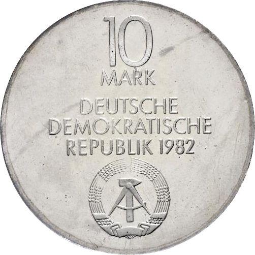 Reverso 10 marcos 1982 "Gewandhaus Leipzig" - valor de la moneda de plata - Alemania, República Democrática Alemana (RDA)