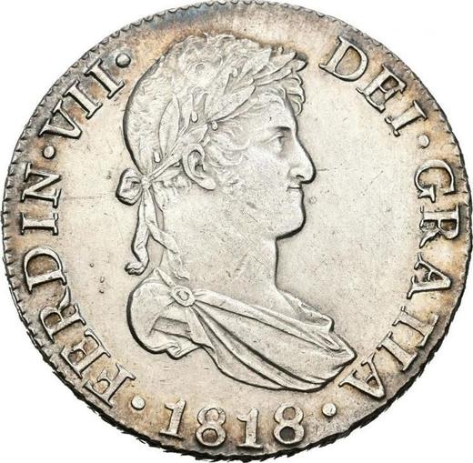 Аверс монеты - 8 реалов 1818 года S CJ - цена серебряной монеты - Испания, Фердинанд VII