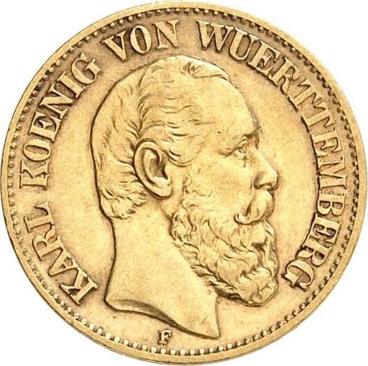 Anverso 10 marcos 1872 F "Würtenberg" - valor de la moneda de oro - Alemania, Imperio alemán