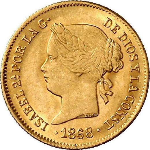 Аверс монеты - 1 песо 1868 года - цена золотой монеты - Филиппины, Изабелла II