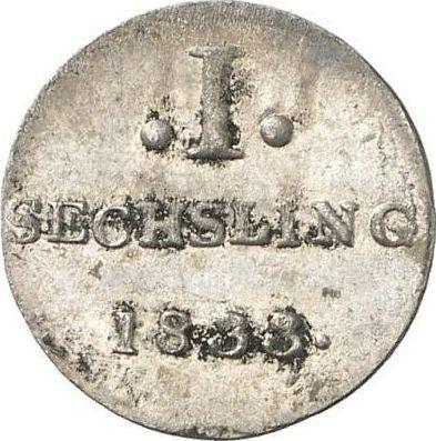 Реверс монеты - Сехслинг (6 пфеннигов) 1833 года H.S.K. - цена  монеты - Гамбург, Вольный город