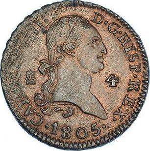 Аверс монеты - 4 мараведи 1805 года - цена  монеты - Испания, Карл IV