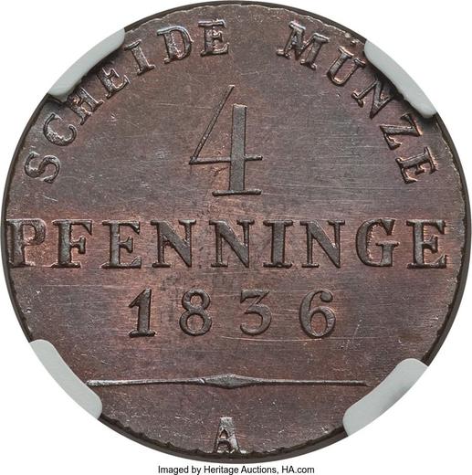 Reverso 4 Pfennige 1836 A - valor de la moneda  - Prusia, Federico Guillermo III