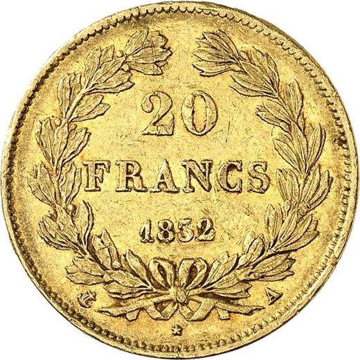 Реверс монеты - 20 франков 1832 года A "Тип 1832-1848" Париж - цена золотой монеты - Франция, Луи-Филипп I