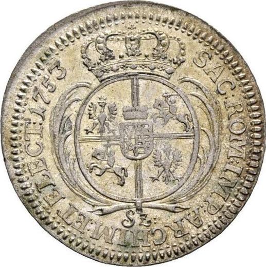 Rewers monety - Szóstak 1753 "Koronny" Napis "Sz" - cena srebrnej monety - Polska, August III