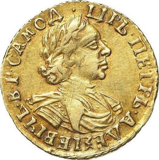Awers monety - 2 ruble 1718 "Portret w zbroi" "САМОД." / "М. НОВА" - cena złotej monety - Rosja, Piotr I Wielki