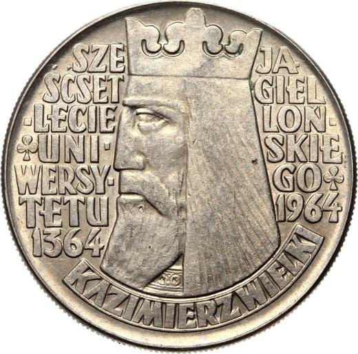 Reverse 10 Zlotych 1964 WK "600 Years of Jagiello University" Raised lettering -  Coin Value - Poland, Peoples Republic