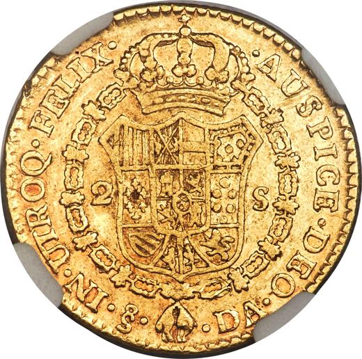 Revers 2 Escudos 1773 So DA - Goldmünze Wert - Chile, Karl III