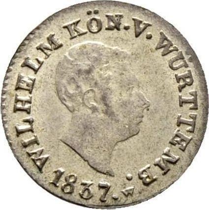 Аверс монеты - 1 крейцер 1837 года W - цена серебряной монеты - Вюртемберг, Вильгельм I
