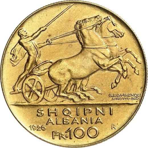 Реверс монеты - 100 франга ари 1926 года R Одна звезда - цена золотой монеты - Албания, Ахмет Зогу