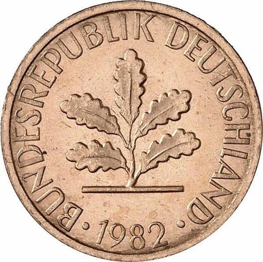 Реверс монеты - 1 пфенниг 1982 года J - цена  монеты - Германия, ФРГ