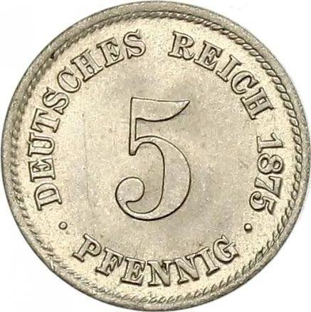 Аверс монеты - 5 пфеннигов 1875 года G "Тип 1874-1889" - цена  монеты - Германия, Германская Империя