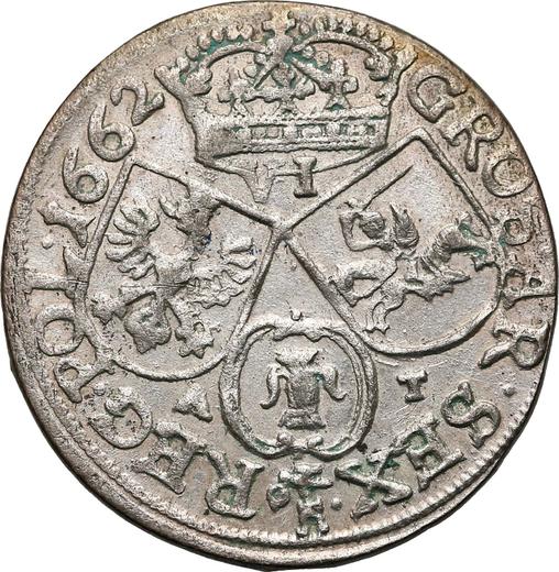 Rewers monety - Szóstak 1662 AT "Popiersie z obwódką" - cena srebrnej monety - Polska, Jan II Kazimierz