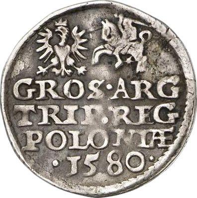 Rewers monety - Trojak 1580 "Małą głową" Bez nominału - cena srebrnej monety - Polska, Stefan Batory