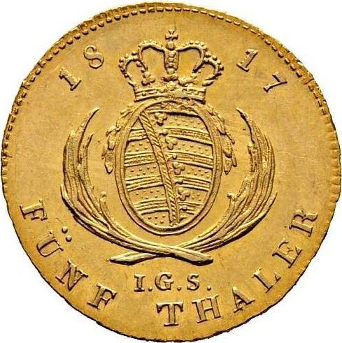 Reverso 5 táleros 1817 I.G.S. - valor de la moneda de oro - Sajonia, Federico Augusto I
