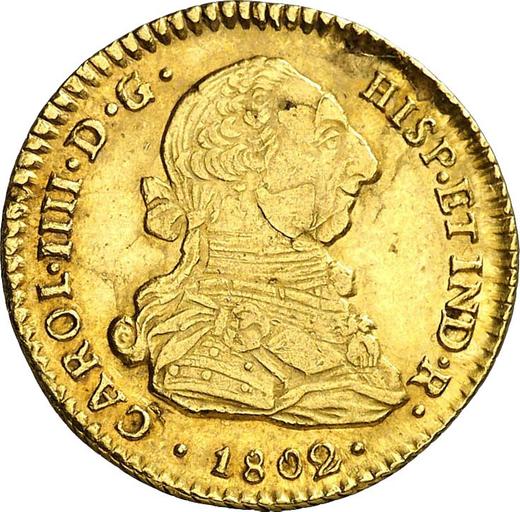 Awers monety - 2 escudo 1802 So JJ - cena złotej monety - Chile, Karol IV