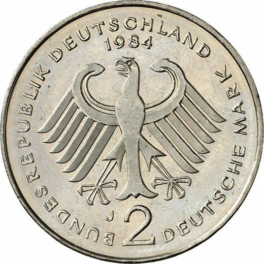 Реверс монеты - 2 марки 1984 года J "Курт Шумахер" - цена  монеты - Германия, ФРГ