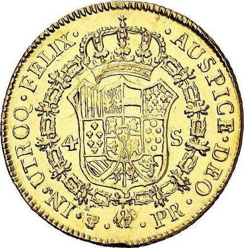 Реверс монеты - 4 эскудо 1793 года PTS PR - цена золотой монеты - Боливия, Карл IV