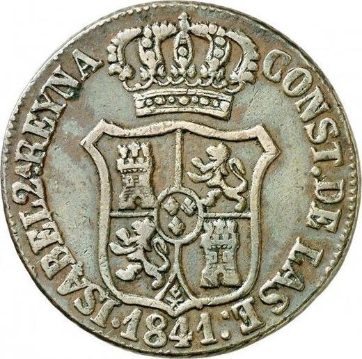 Anverso 6 cuartos 1841 "Cataluña" Flores con 7 pétalos - valor de la moneda  - España, Isabel II