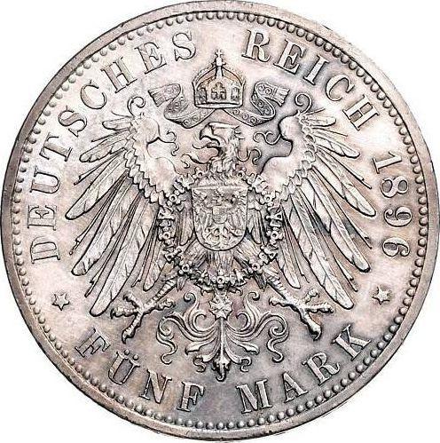 Reverso 5 marcos 1896 A "Anhalt" 25 aniversario del reinado - valor de la moneda de plata - Alemania, Imperio alemán