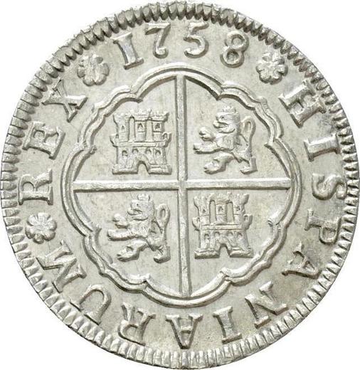 Rewers monety - 2 reales 1758 S JV - cena srebrnej monety - Hiszpania, Ferdynand VI