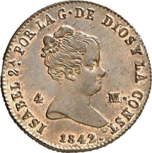 Аверс монеты - 4 мараведи 1842 года - цена  монеты - Испания, Изабелла II