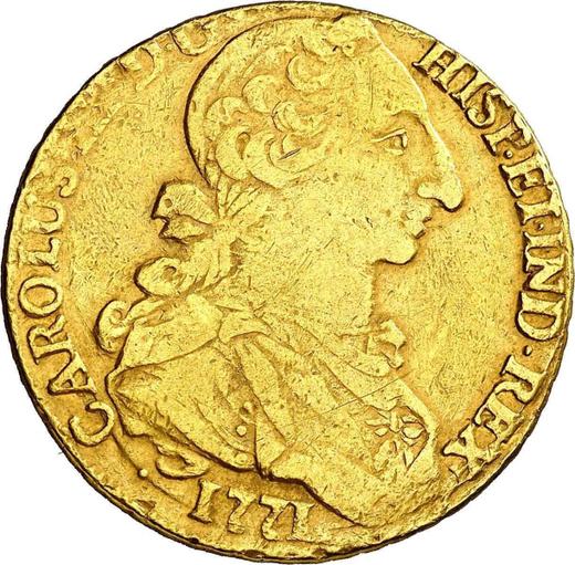 Anverso 8 escudos 1771 So A - valor de la moneda de oro - Chile, Carlos III