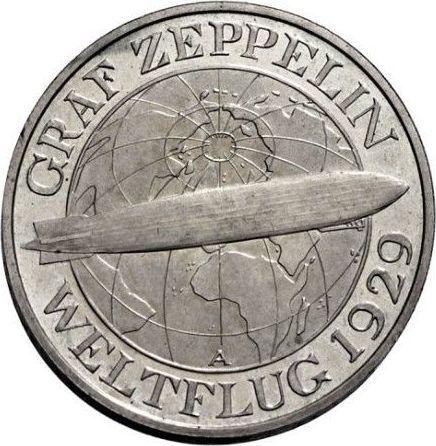 Rewers monety - 3 reichsmark 1930 A "Zeppelin" - cena srebrnej monety - Niemcy, Republika Weimarska