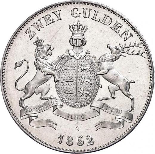 Реверс монеты - 2 гульдена 1852 года - цена серебряной монеты - Вюртемберг, Вильгельм I