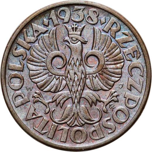 Аверс монеты - 2 гроша 1938 года WJ - цена  монеты - Польша, II Республика