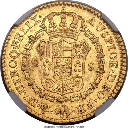 Реверс монеты - 2 эскудо 1778 года Mo FF - цена золотой монеты - Мексика, Карл III