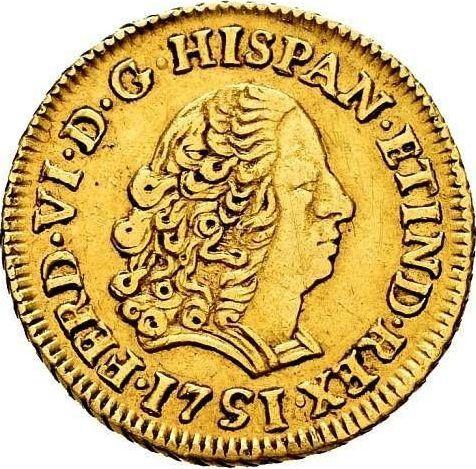 Awers monety - 1 escudo 1751 LM J - cena złotej monety - Peru, Ferdynand VI